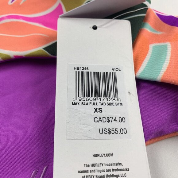 Hurley Max Isla Full Tab Side Bottoms Women's XS Violet Floral Swim Beach Bikini - Picture 3 of 9